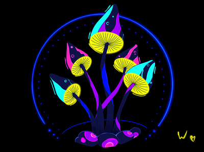 Magic Mushrooms art design drawing illustration magic mushrooms neon neon colors neon lights pic procreate