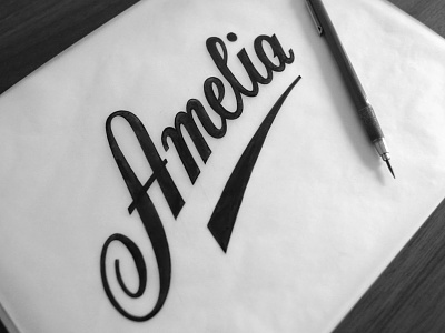 Amelia Dribbble flourish lettering micron sketch tracing typography wip