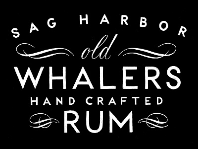 Old Whalers Rum alcohol design flourishes label lettering micron script serif typography