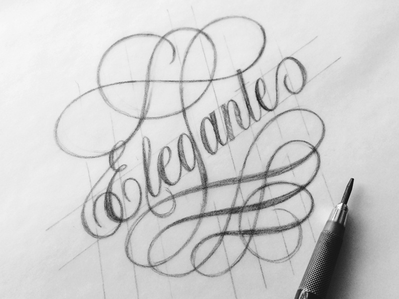 Elegante lettering typography flourishes font script decorative sketch