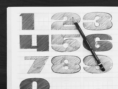 Numerals sketch bold lettering loud numbers numerals process rough sans serif typography wide