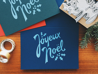 Joyeux Noël Greeting Card cheer christmas festive greeting card holiday lettering mistletoe pine snow typography