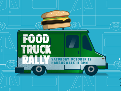 Food Truck Rally burger event flier food food truck grub illustration poster school stroke truck vector