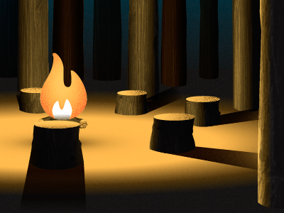 Indivisible - Storytime camp camping community fire flame forest illustration indivisible story texture tree wood