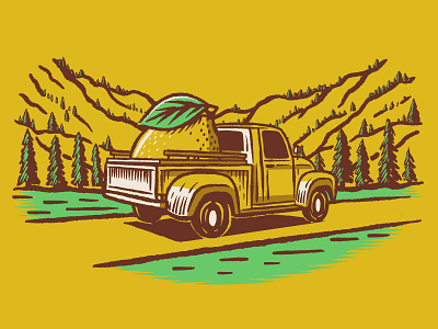 Lemon-Aid farm forest giant illustration lemon moonshine mountain packaging pickup pine road tree truck