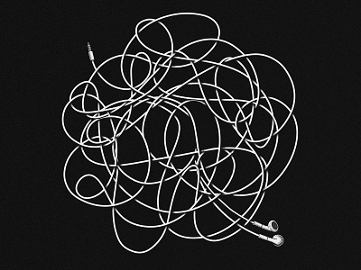 It takes two to tangle apple earbuds headphones illustration line music sound stippling tangled wire