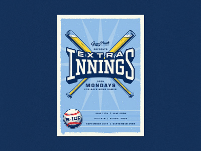 Extra Innings baseball beer conceptual halftone illustration poster rays texture typography