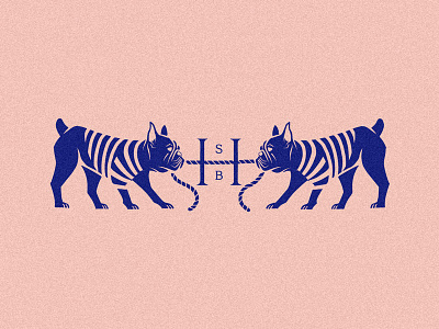 Heckin' Good Bois blue branding cute dog french hand illustration logo monogram pet pink pull rip rope serif stripes terrier tug of war type typography