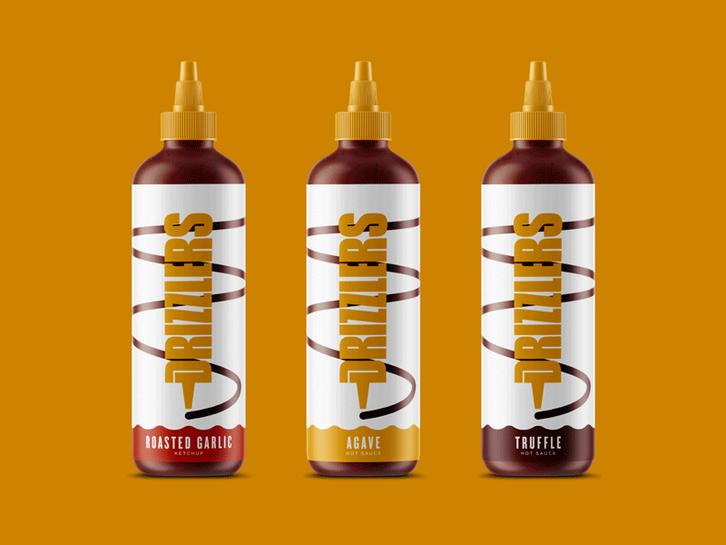 Drizzlers bold bottle branding drip food fun hot sauce ketchup line logo packaging sauce squiggle type typography