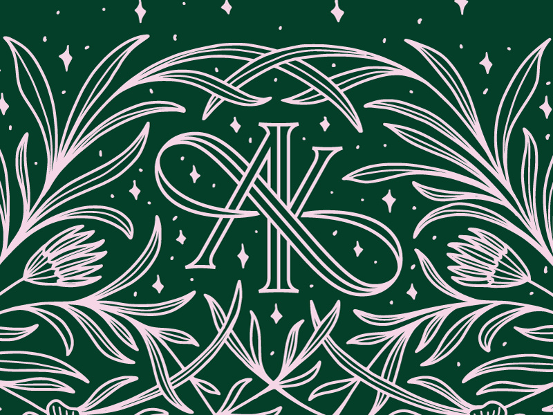 A(O)K illustration flowers botanical plants wedding typography type serif ring monoline monogram logo lettering challenge k invitation inline infinity elegant branding a