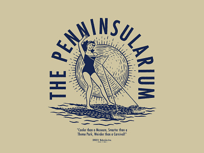 The Penninsularium alligator beach branding florida gator hand identity illustration ink lake person pinup ski sun texture type typography vintage water woman