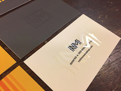 NativeMade Promo Cards - Backside business cards design green nativemade nm orange print retro spot varnish yellow