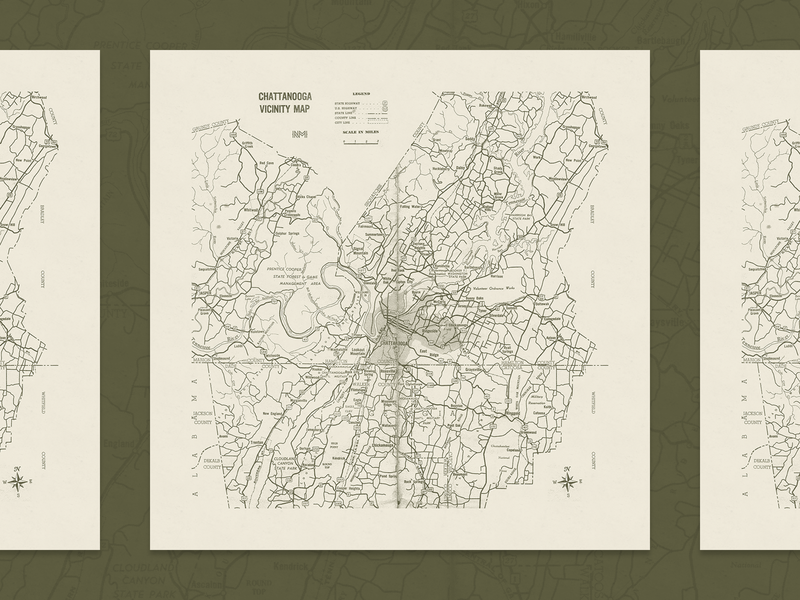 Vintage Chattanooga Map chattanooga city map geography map poster print vintage