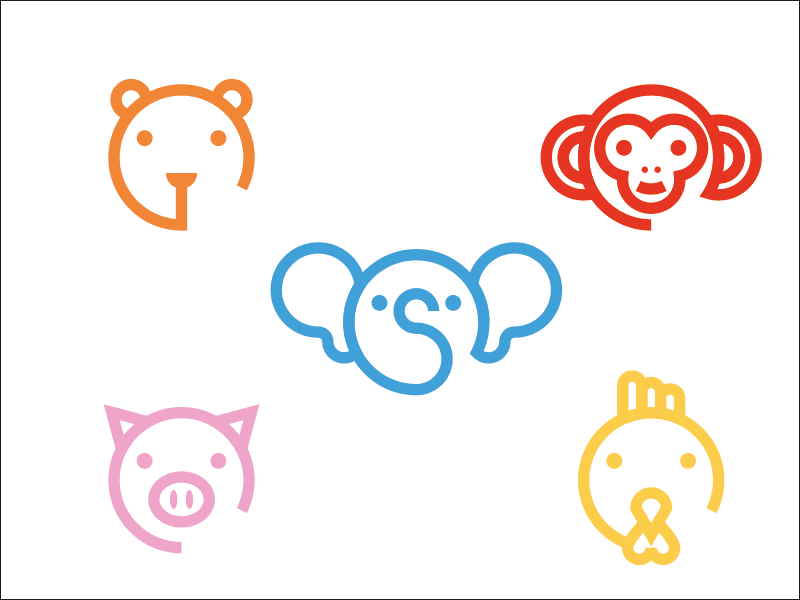 Animals icon icons animals animal illustration monkey pig chicken bear elephant color set