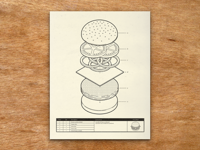 Burger Assembly burger diagram exploded diagram illustration infographic instructions iso isometric poster print screen print silkscreen