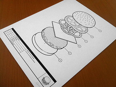 Burger Assembly Print burger cheeseburger diagram hamburger illustration instructions isometric math poster print screen print silkscreen