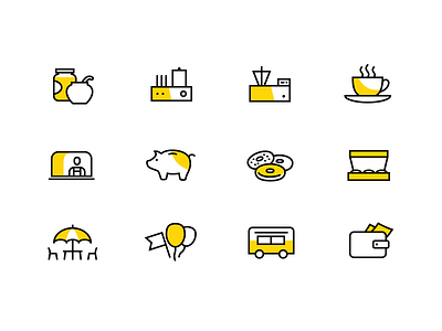 Icons for cafe on wheels bakery cafe