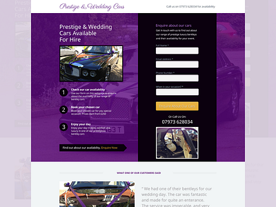 Prestige Cars landing page web design website