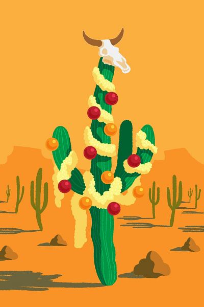 Merry Cactus cactus christmas card design flat illustration vector