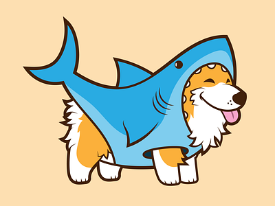 Corgi In A Shark Suit animal art digital dog illustration shark vector