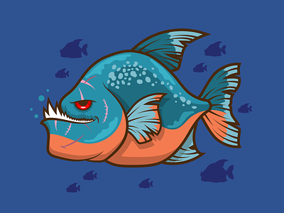 Mean Fish animal art digital fish illustration piranha vector vector art
