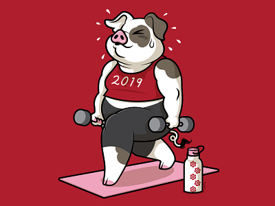Year Of The Pig 2019 animal art character design chinese new year digital exercise fitness illustration pig vector vector art year of the pig