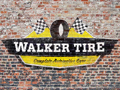 Painted on brick aged brick logo tire