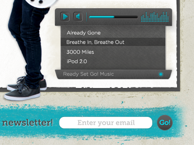 Band splash page blue gray media player music newsletter