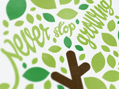 Never stop growing invite leaves letterpress tree typography