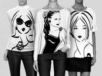 Fashion Illustration applied to T-shirt design apparel bw clothing design drawing fashion hand illustration paper sketch t shirt