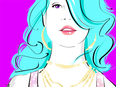 Fashion Illustration beauty blue hair color fashion illustration ipad neon pink vector