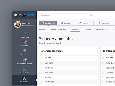 RentalsForce Dashboard for landlords admin panel app dashboard ui interface real estate saas ui user interface design ux web app