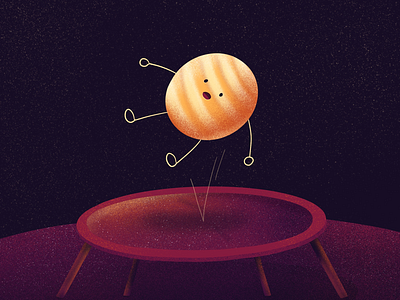 Jumping Jupiter! colours cute grain illustration jupiter noise planet space trampoline