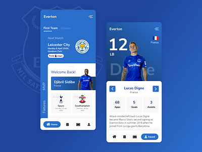 Everton Fans Made App Design android dashboard ui design everton flat ios minimal mobile mobile app mobile design mobile ui mockup modern ui uiux ux