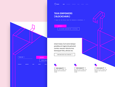Redesign for Taxa blockchain blue branding design development hacker illustration pink taxa technical techno ui website