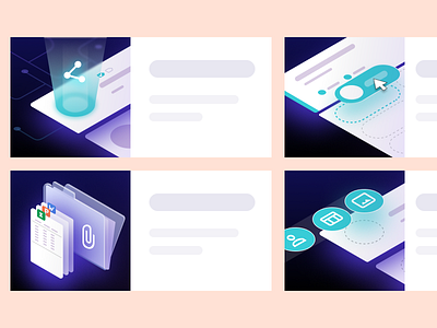 Notification cards attach card chips content documents dragdrop folder illustration isometric label share sharing status tag
