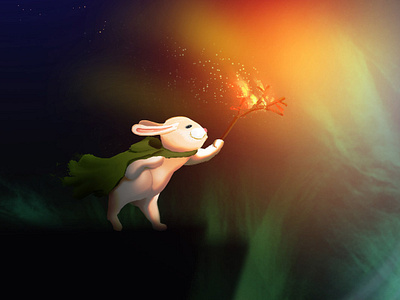 Little hero character fire forest game illustration ipadpro night procreate project rabbit