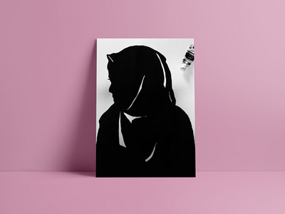 silhouette painting of a veiled girl