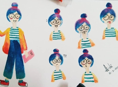 Girl character sketches art colorfull cute design doodle girl illustration simple sketches watercolor