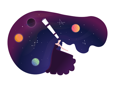 Galaxy Explore 2021 trend color cosmos explore flat galaxy girl gradients illustration mars moon planet purple space starts universe vector wallpaper