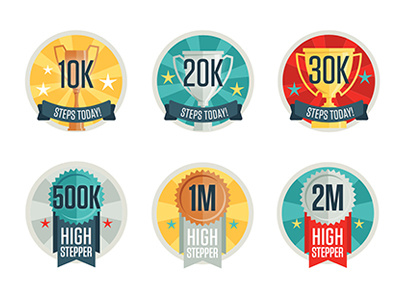Goal Trophies for Virgin Pulse banners color fitness goals icons illustration step counter trophies