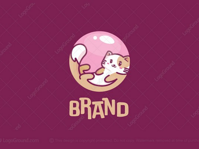Cat Bubble Logo for sale animal branding bubble bubblegum care cat cute floating gum kitty logo logos pet pink shop store