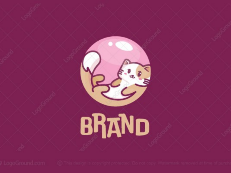 Cat Bubble Logo for sale pink store shop care branding logos logo floating kitty bubblegum gum animal pet cute bubble cat