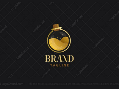 Luxurious Potion Logo for sale beautiful beauty cosmetics flask glamorous glittery golden lab liquid luxurious luxury perfume poison poisonous potion science