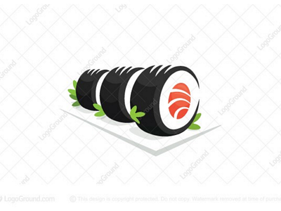 Sushi Rolls Logo (for sale) asian branding cilantro cuisine delicious food garnish japanese logo logos nori plate restaurant rice rolls salmon seaweed sushi tuna