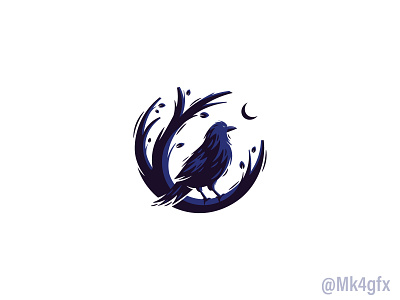 Raven Logo (for sale) animal bird branches branding crow design illustration leaf leaves logo logo 2d logos modern moon night raven scary tree