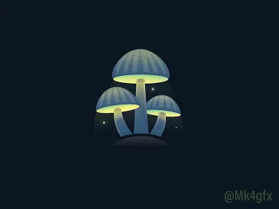 Glowing Mushrooms Logo (for sale) bioluminescent branding dark design fantasy fireflies glowing illustration lantern light logo logo 2d logos magical modern mushroom mythical natural night