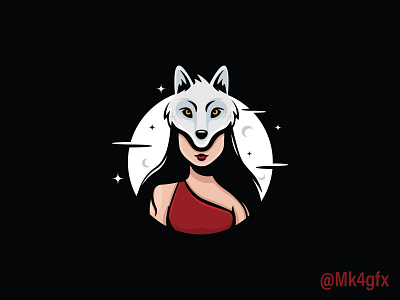 Wolf Girl Logo (for sale) animal branding feminine fierce lady logo logos modern moon night shewolf stars strong wolf wolves woman women worrier