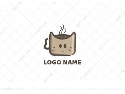 Cat Cafe logo for sale cafe cafe logo cat cat cafe cat drawing cat logo coffee cup cute kawaii kitten kitty logo mug neko