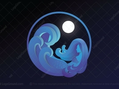 Mermaid logo for sale logo logo 2d logo design mermaid moon moonlight night siren wave